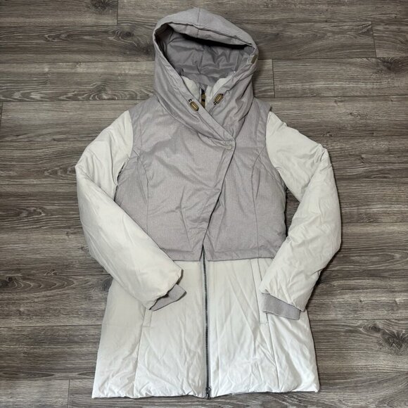 FIG Down Filled Womens Winter Long Jacket Oslo Parka Coat Beige Gray Hooded Snow - Picture 1 of 16